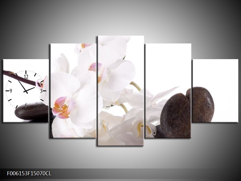 Klok schilderij Orchidee | Wit, Zwart | 150x70cm 5Luik