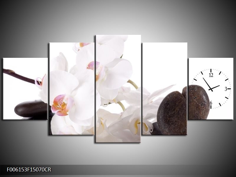 Klok schilderij Orchidee | Wit, Zwart | 150x70cm 5Luik