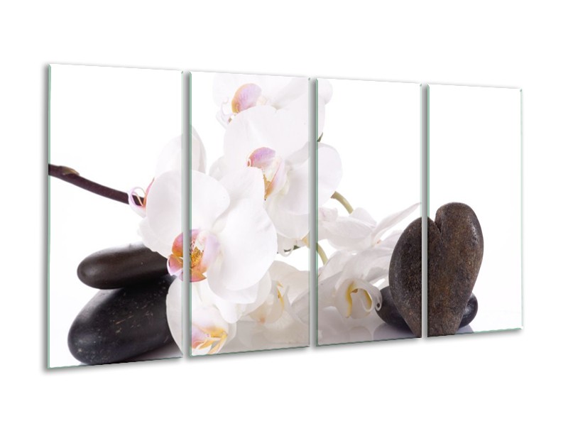 Canvas schilderij Orchidee | Wit, Zwart | 160x80cm 4Luik