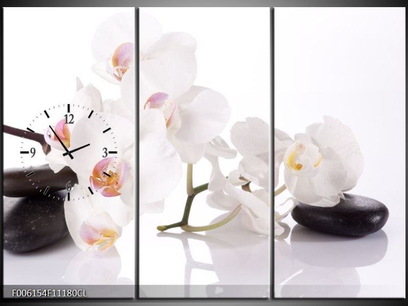 Klok schilderij Orchidee | Wit, Zwart | 111x80cm 3Luik