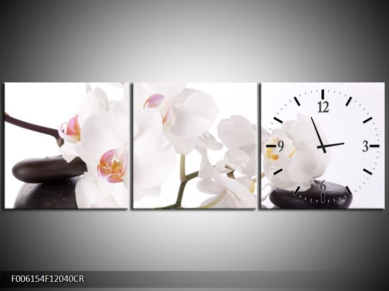 Klok schilderij Orchidee | Wit, Zwart | 120x40cm 3Luik