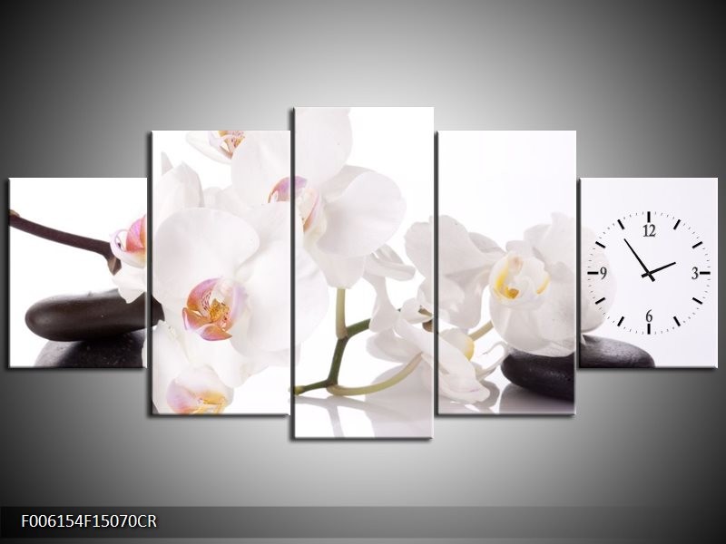 Klok schilderij Orchidee | Wit, Zwart | 150x70cm 5Luik