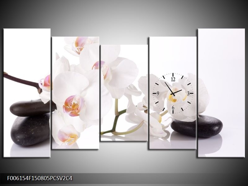 Klok schilderij Orchidee | Wit, Zwart | 150x80cm 5Luik