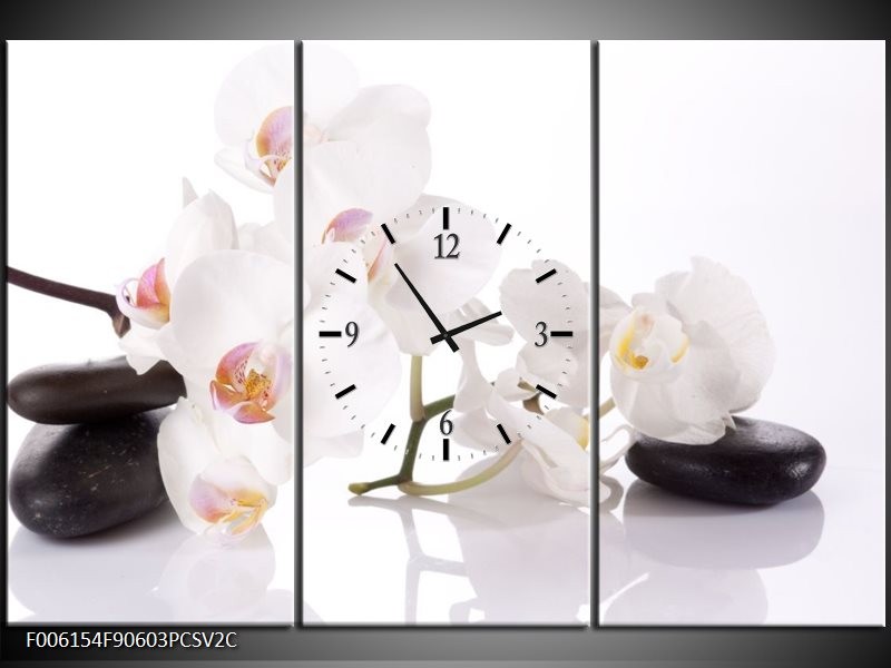 Klok schilderij Orchidee | Wit, Zwart | 90x60cm 3Luik