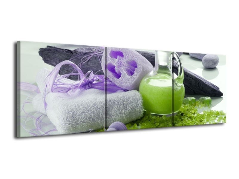 Canvas schilderij Spa | Paars, Groen, Grijs | 120x40cm 3Luik