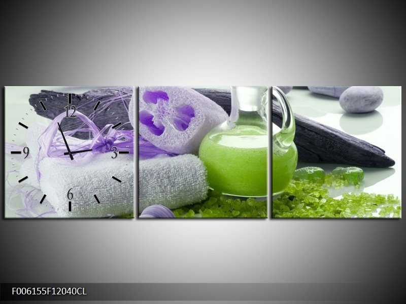 Klok schilderij Spa | Paars, Groen, Grijs | 120x40cm 3Luik