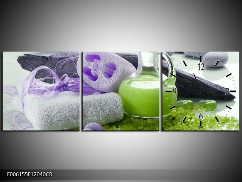 Klok schilderij Spa | Paars, Groen, Grijs | 120x40cm 3Luik