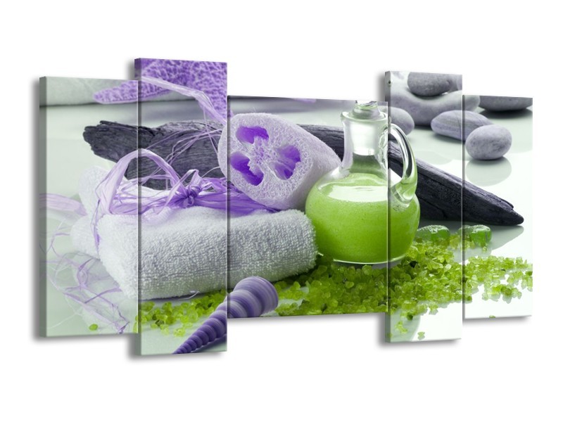 Canvas schilderij Spa | Paars, Groen, Grijs | 120x65 5Luik