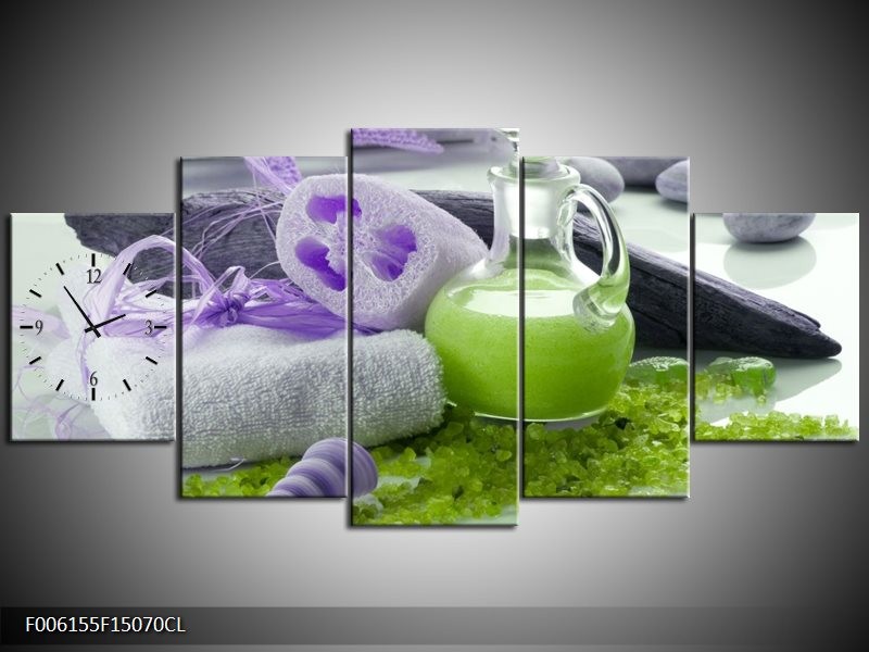 Klok schilderij Spa | Paars, Groen, Grijs | 150x70cm 5Luik