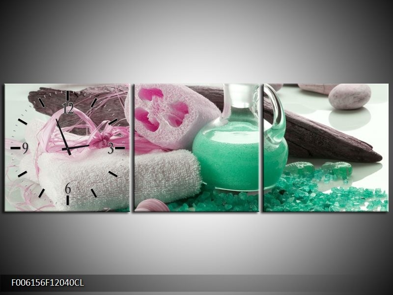 Klok schilderij Spa | Groen, Roze | 120x40cm 3Luik