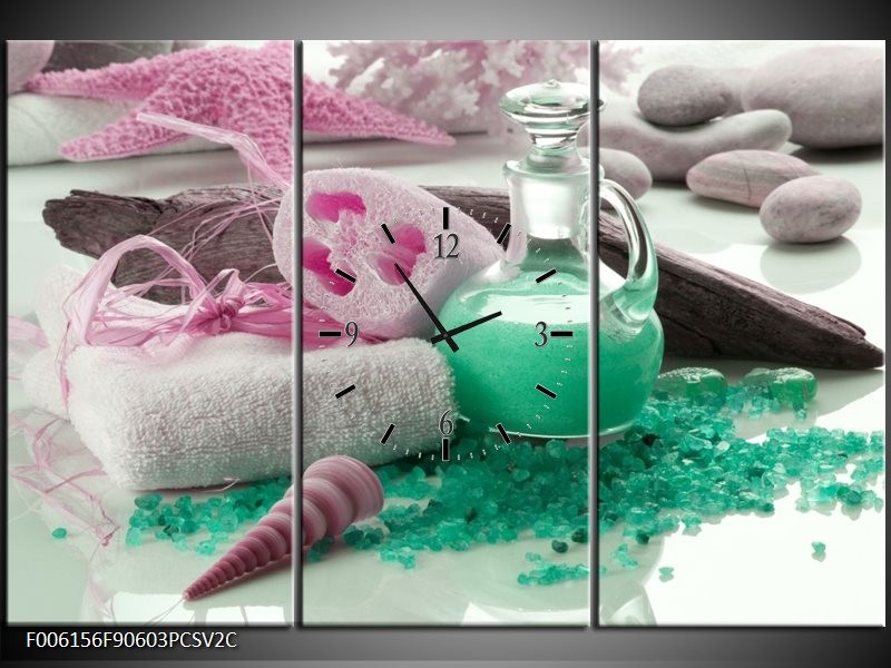 Klok schilderij Spa | Groen, Roze | 90x60cm 3Luik