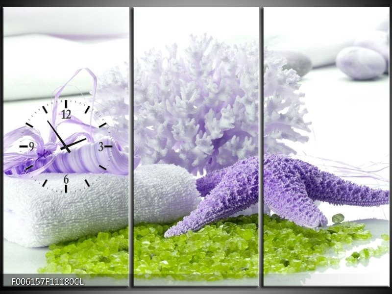 Klok schilderij Spa | Paars, Groen, Wit | 111x80cm 3Luik