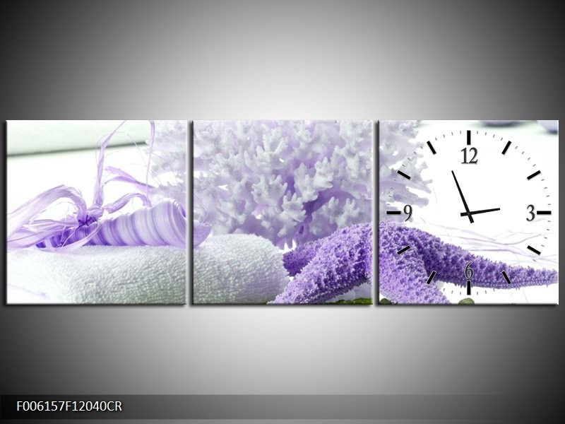 Klok schilderij Spa | Paars, Groen, Wit | 120x40cm 3Luik