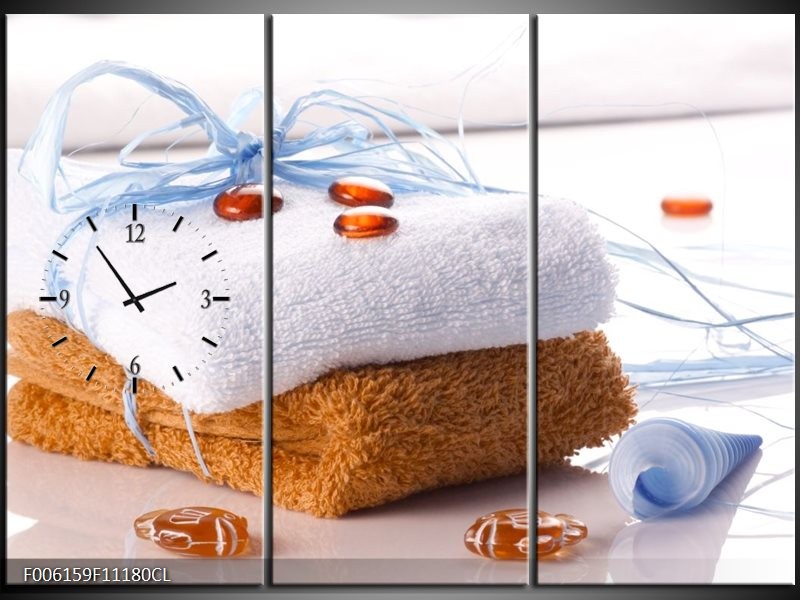 Klok schilderij Spa | Bruin, Wit, Blauw | 111x80cm 3Luik