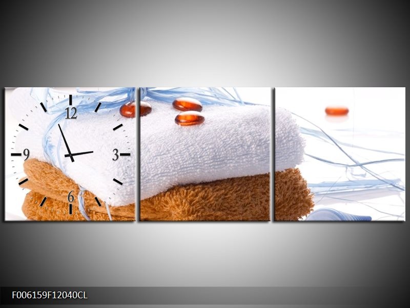 Klok schilderij Spa | Bruin, Wit, Blauw | 120x40cm 3Luik