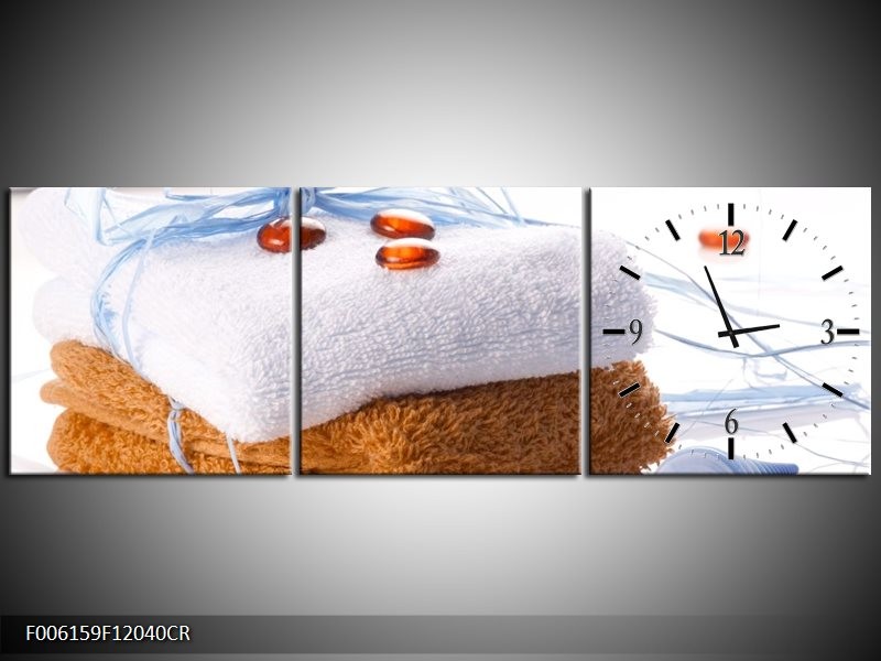Klok schilderij Spa | Bruin, Wit, Blauw | 120x40cm 3Luik