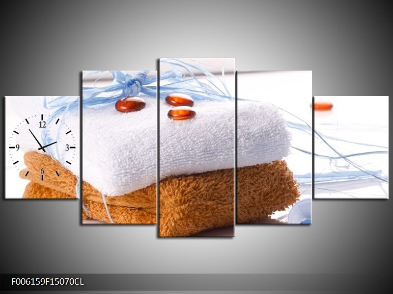 Klok schilderij Spa | Bruin, Wit, Blauw | 150x70cm 5Luik