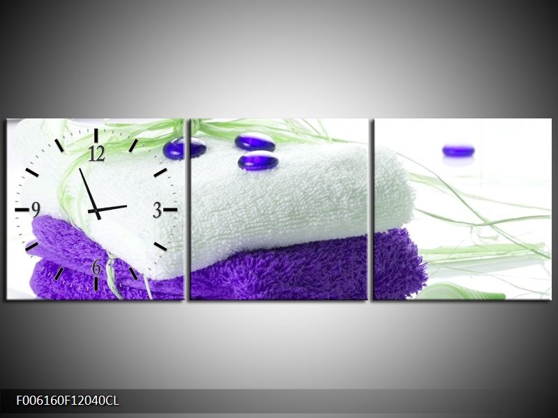 Klok schilderij Spa | Paars, Wit, Groen | 120x40cm 3Luik