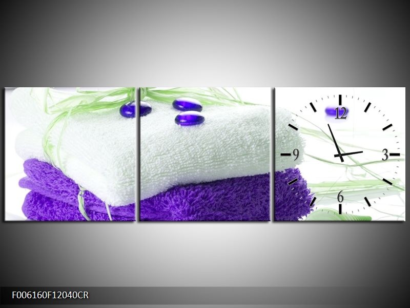 Klok schilderij Spa | Paars, Wit, Groen | 120x40cm 3Luik