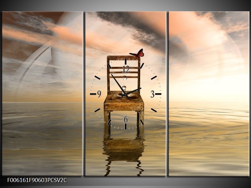 Klok schilderij Modern | Bruin, Grijs | 90x60cm 3Luik