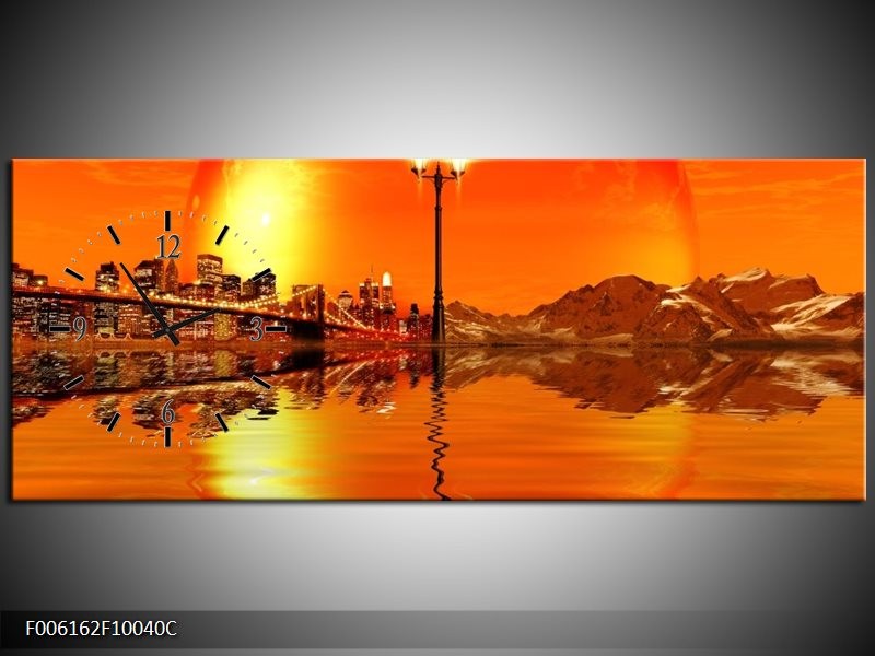 Klok schilderij Steden | Oranje, Rood, Geel | 100x40cm 1Luik