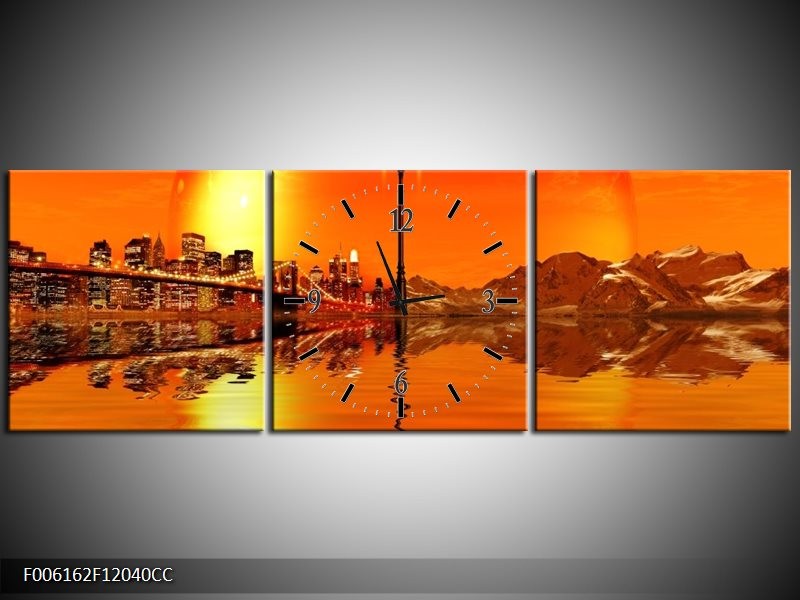 Klok schilderij Steden | Oranje, Rood, Geel | 120x40cm 3Luik