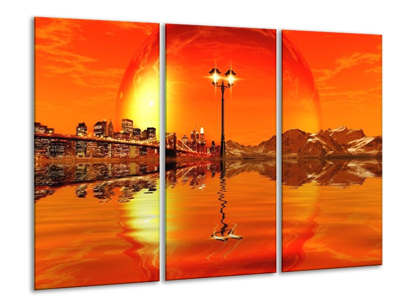 Canvas schilderij Steden | Oranje, Rood, Geel | 120x80cm 3Luik