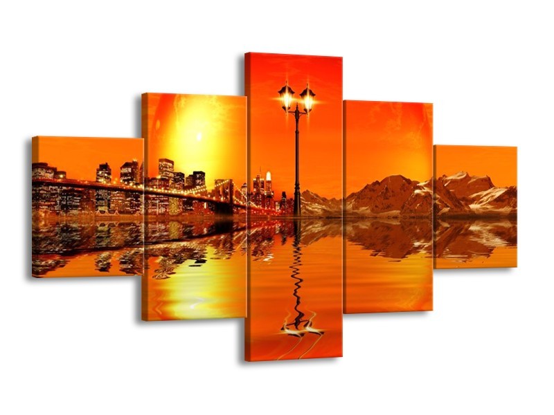 Canvas schilderij Steden | Oranje, Rood, Geel | 125x70cm 5Luik
