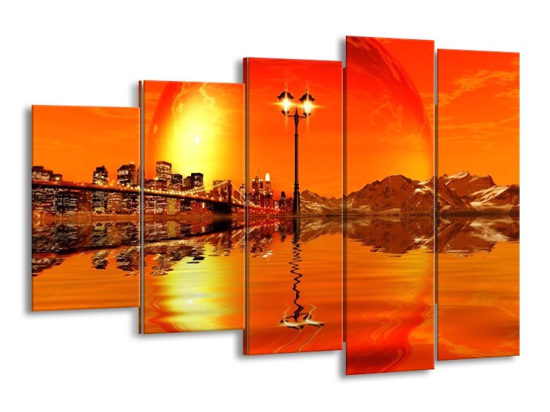 Canvas schilderij Steden | Oranje, Rood, Geel | 150x100cm 5Luik
