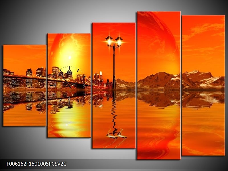 Klok schilderij Steden | Oranje, Rood, Geel | 150x100cm 5Luik