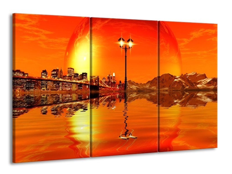 Canvas schilderij Steden | Oranje, Rood, Geel | 165x100cm 3Luik