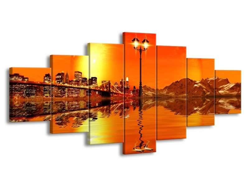 Canvas schilderij Steden | Oranje, Rood, Geel | 210x100cm 7Luik