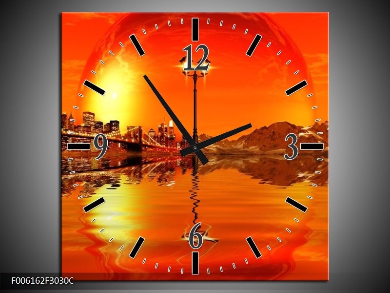 Klok schilderij Steden | Oranje, Rood, Geel | 30x30cm 1Luik