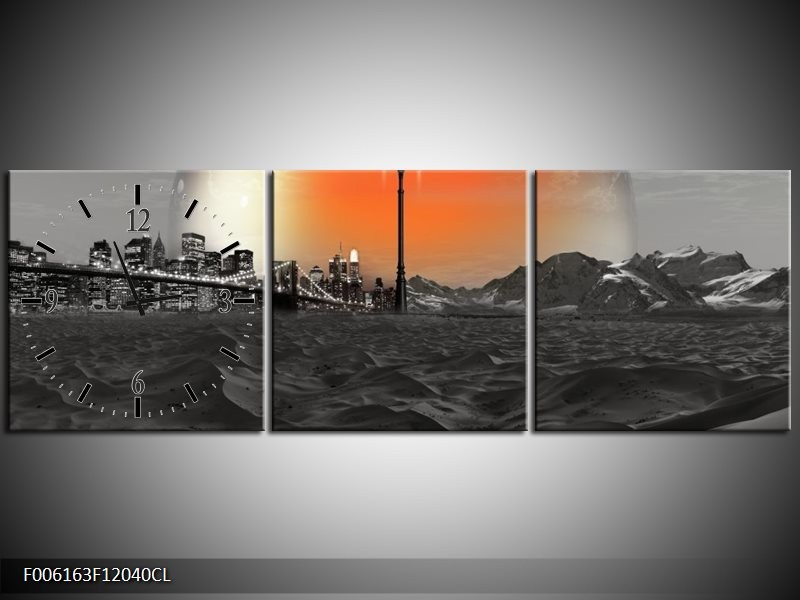 Klok schilderij Steden | Rood, Zwart, Grijs | 120x40cm 3Luik