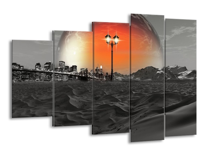 Canvas schilderij Steden | Rood, Zwart, Grijs | 150x100cm 5Luik