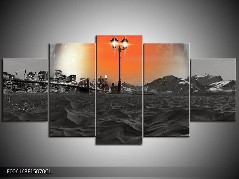 Klok schilderij Steden | Rood, Zwart, Grijs | 150x70cm 5Luik