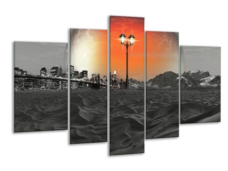 Canvas schilderij Steden | Rood, Zwart, Grijs | 170x100cm 5Luik