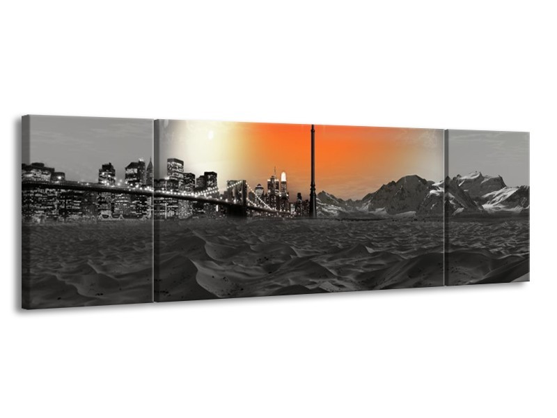 Glas schilderij Steden | Rood, Zwart, Grijs | 170x50cm 3Luik