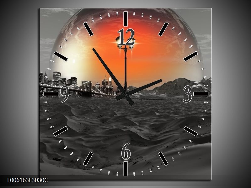 Klok schilderij Steden | Rood, Zwart, Grijs | 30x30cm 1Luik