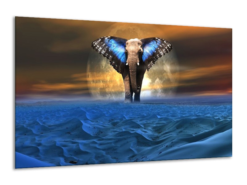 Canvas schilderij Olifant | Blauw, Bruin | 120x70cm 1Luik