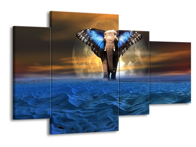 Glas schilderij Olifant | Blauw, Bruin | 120x75cm 4Luik