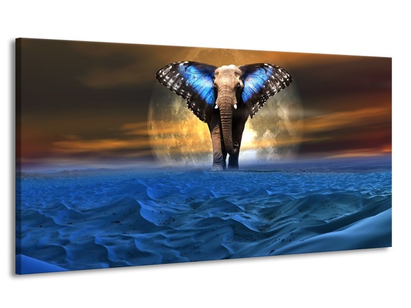 Canvas schilderij Olifant | Blauw, Bruin | 170x90cm 1Luik
