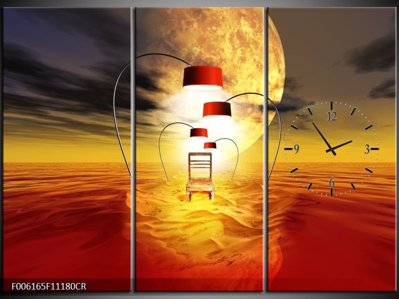 Klok schilderij Modern | Oranje, Rood, Geel | 111x80cm 3Luik