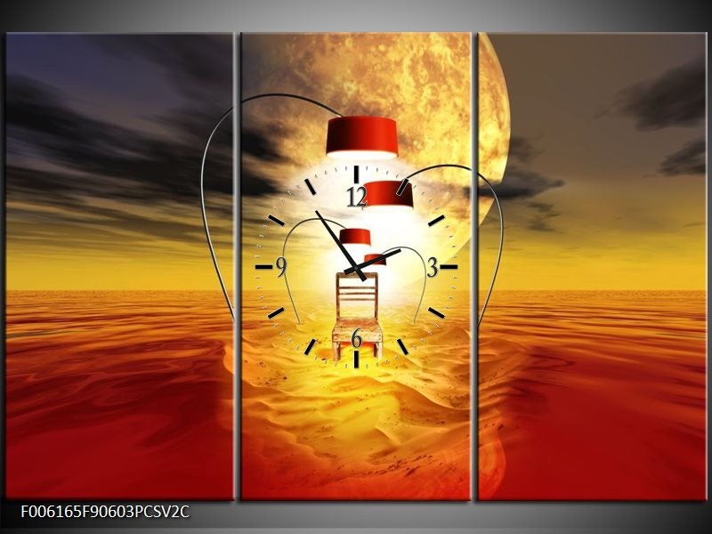 Klok schilderij Modern | Oranje, Rood, Geel | 90x60cm 3Luik