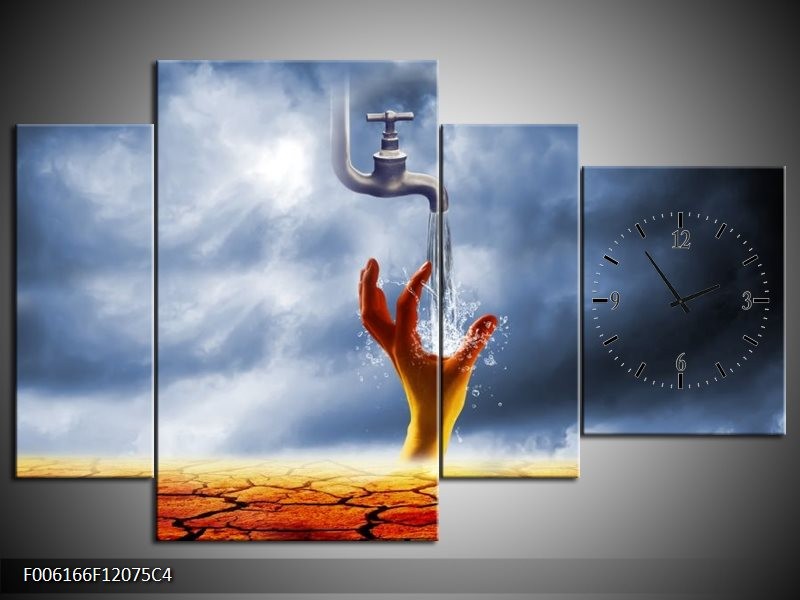 Klok schilderij Modern | Oranje, Grijs | 120x75cm 4Luik