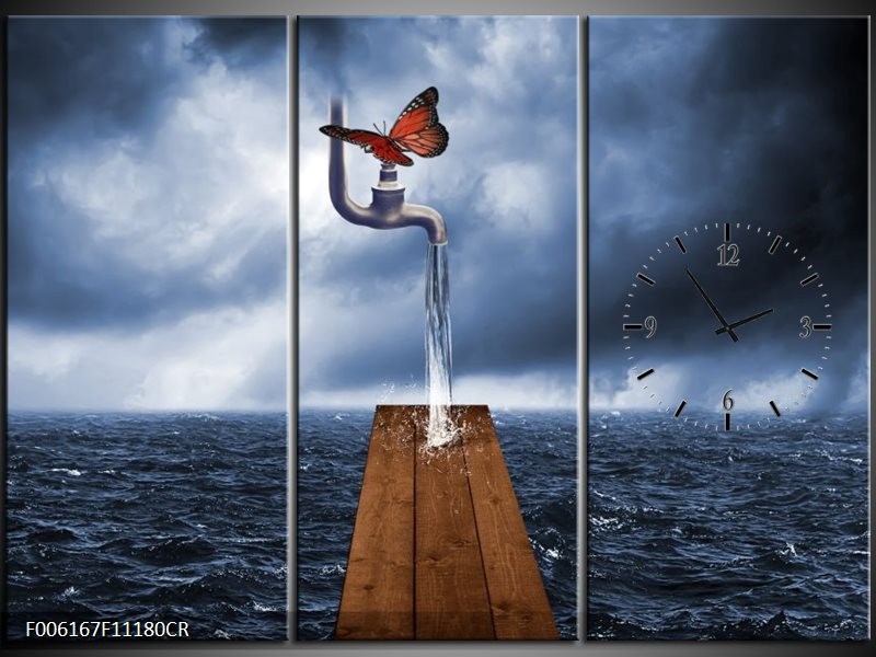 Klok schilderij Modern | Grijs, Rood, Blauw | 111x80cm 3Luik