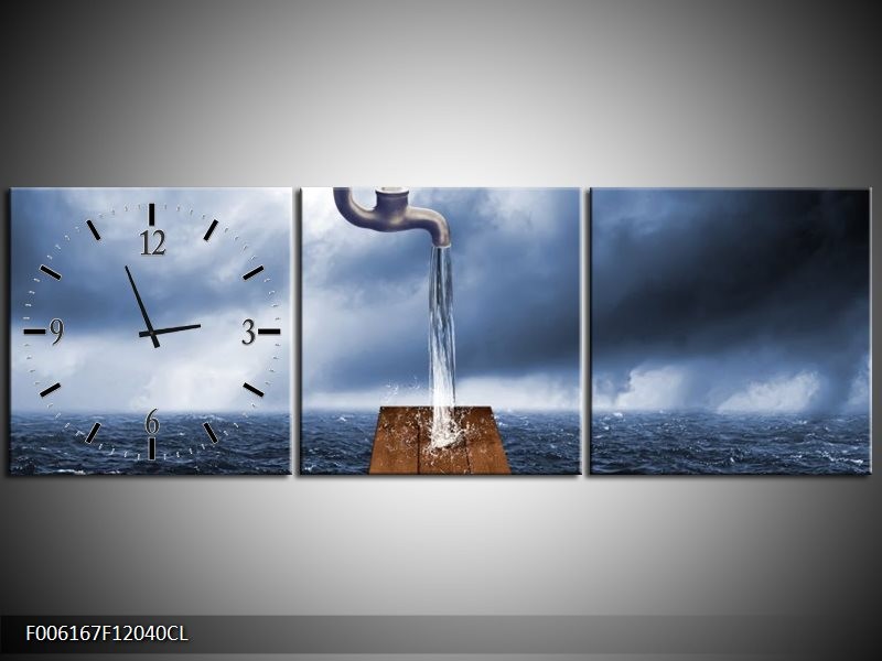 Klok schilderij Modern | Grijs, Rood, Blauw | 120x40cm 3Luik