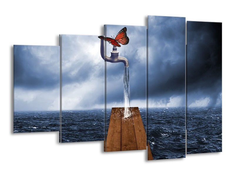 Canvas schilderij Modern | Grijs, Rood, Blauw | 150x100cm 5Luik