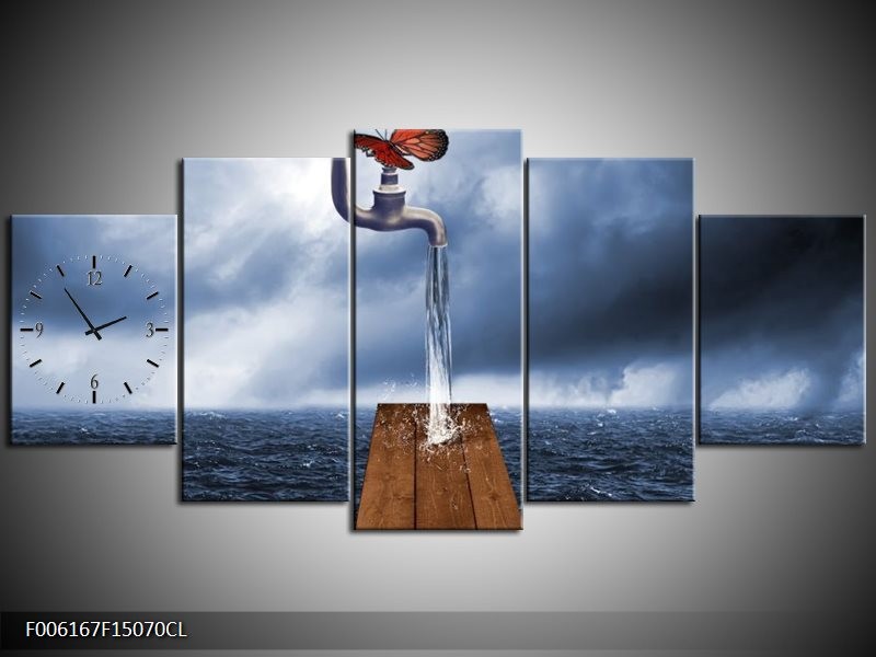 Klok schilderij Modern | Grijs, Rood, Blauw | 150x70cm 5Luik