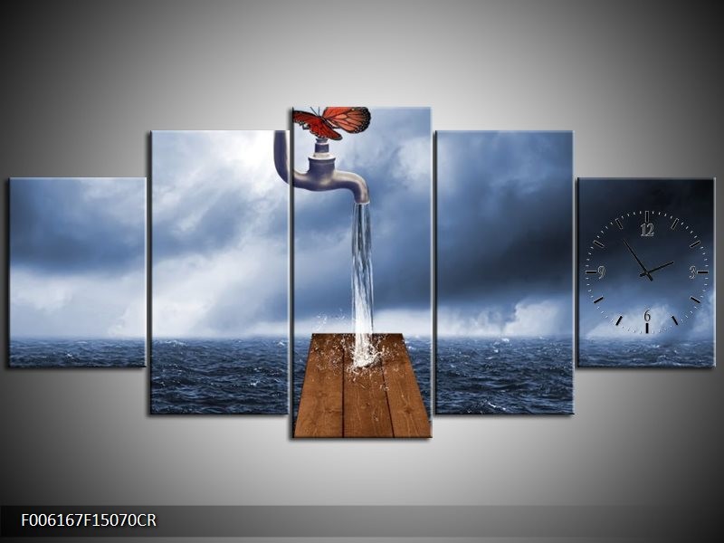 Klok schilderij Modern | Grijs, Rood, Blauw | 150x70cm 5Luik